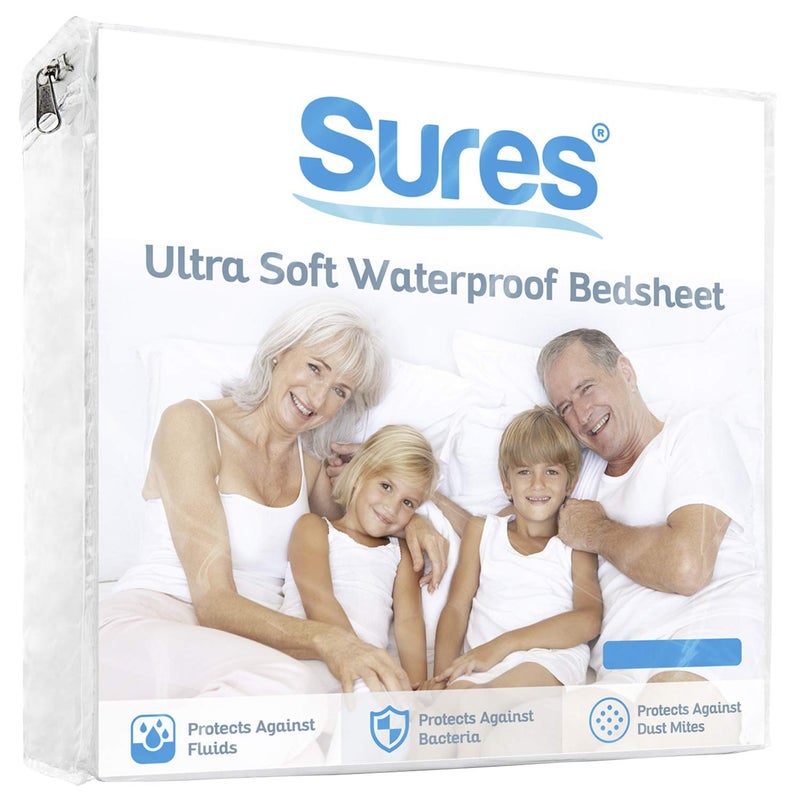 Sures Waterproof Mattress Protector - Full Size Bedsheet - Fitted Machine Washable Bed Sheet - Vinyl Free Bedwetting Cover Pad - for Kids, Adult, Elderly - Image 1